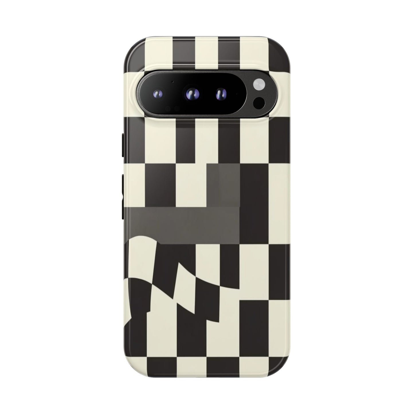 Checkerboard Wave Phone Case — Black & Cream Graphic Tough Case