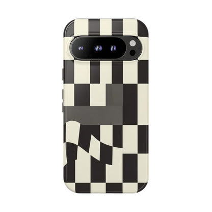 Checkerboard Wave Phone Case — Black & Cream Graphic Tough Case