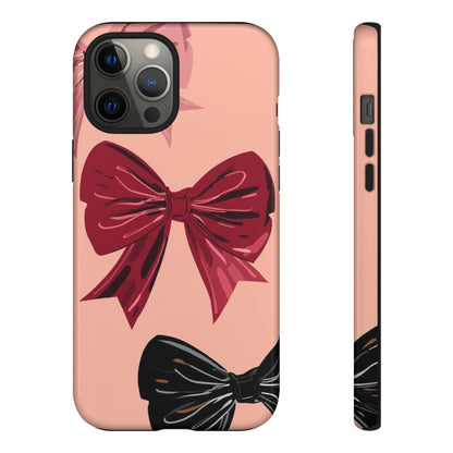Bow Pattern Tough Phone Case — Pink, Red & Black Decorative Bows