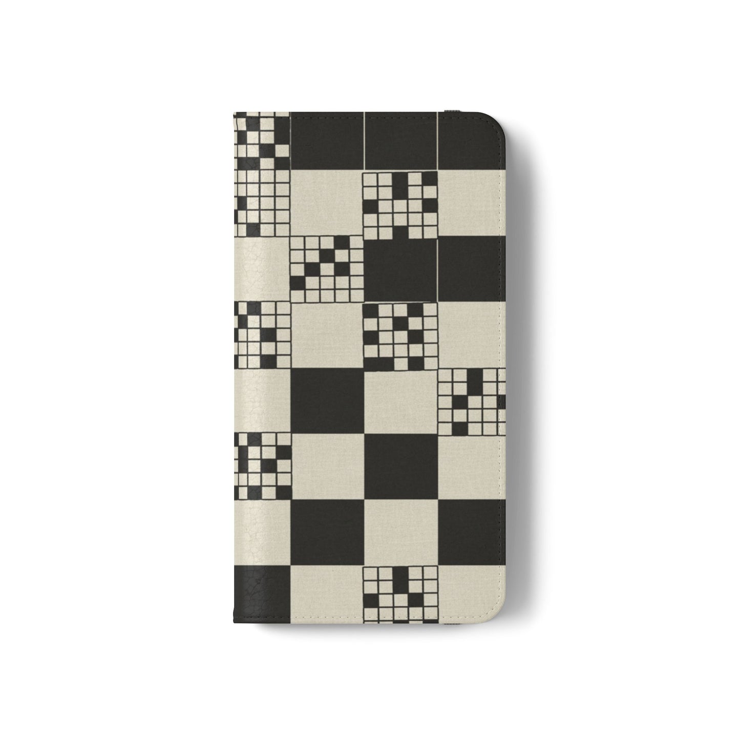 Checkerboard Flip Phone Case – Retro Black & Cream Geometric Wallet Case