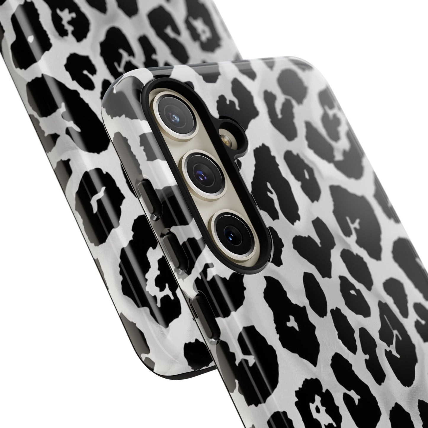 Leopard Print Tough Phone Case – Black & White Animal Pattern Protective Cover