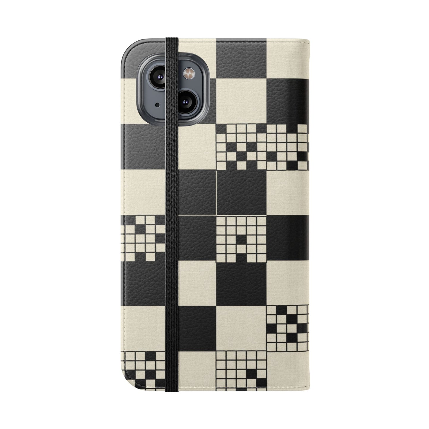 Checkerboard Flip Phone Case – Retro Black & Cream Geometric Wallet Case