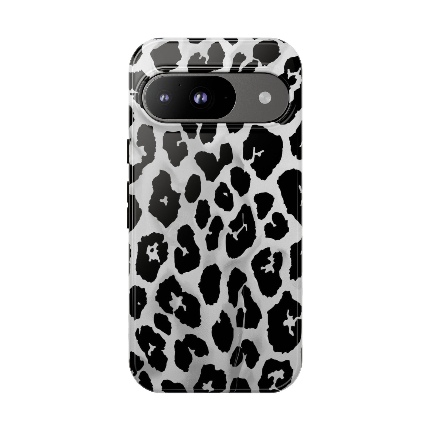 Leopard Print Tough Phone Case – Black & White Animal Pattern Protective Cover