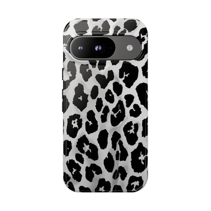 Leopard Print Tough Phone Case – Black & White Animal Pattern Protective Cover
