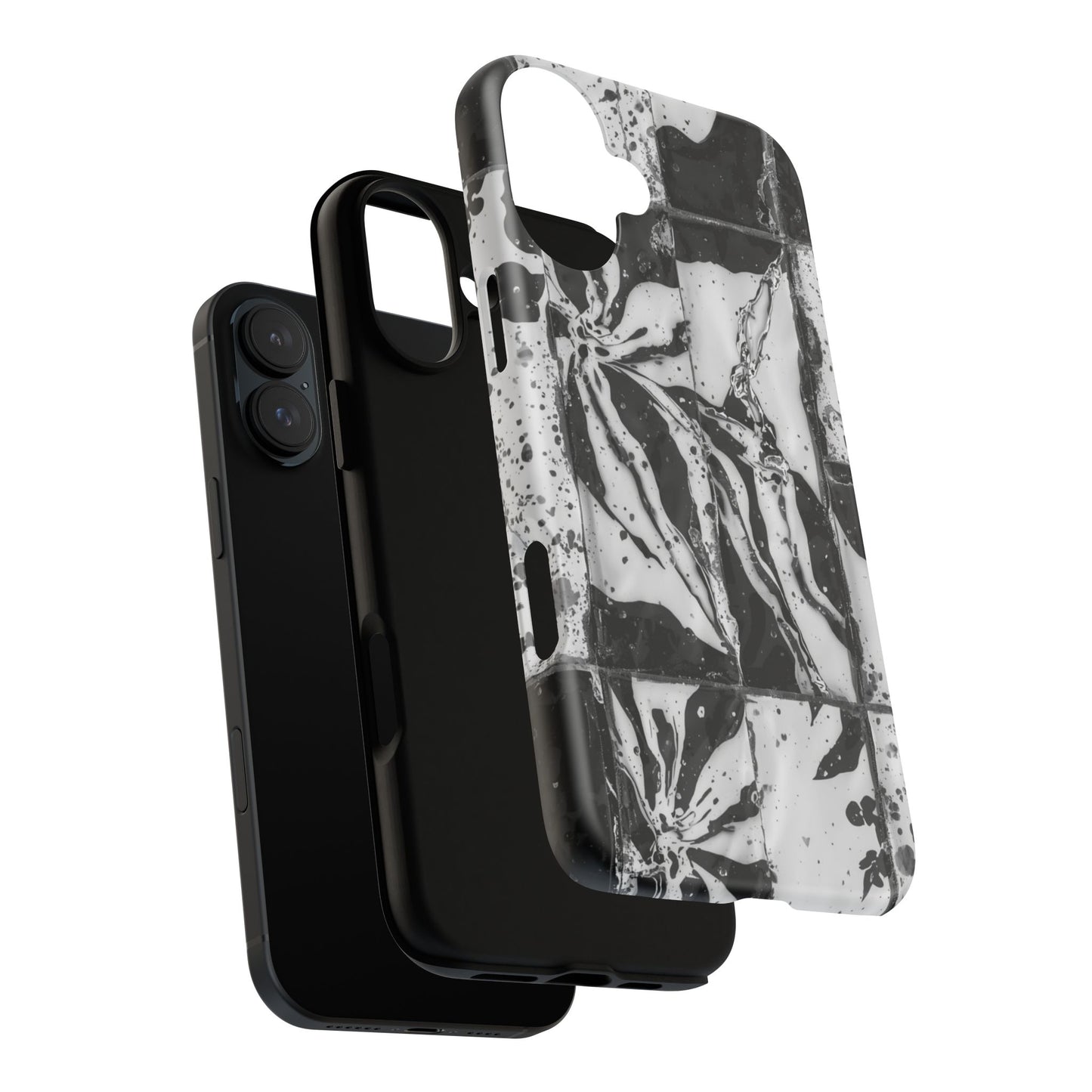 Monochrome Tile Floral Tough Phone Case