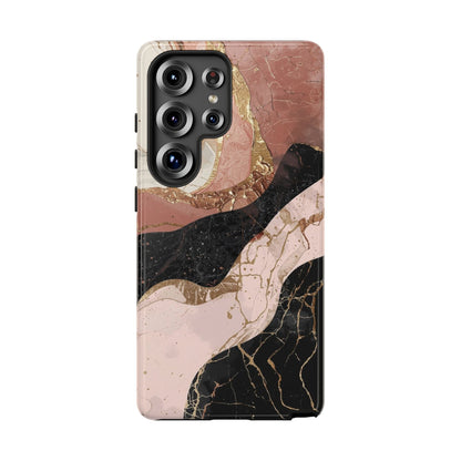 Marbled Rose Gold Phone Case — Abstract Pink & Black Protective Tough Case