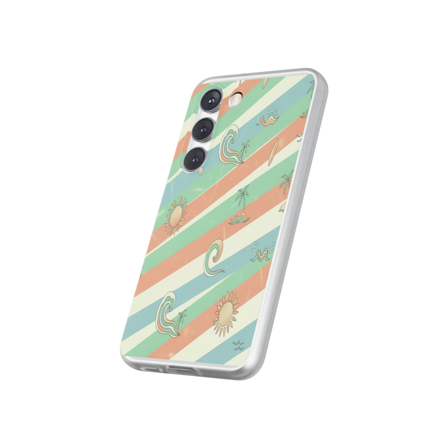 Beach Vibes Phone Case — Retro Pastel Surf & Palm Protective Flexi Case