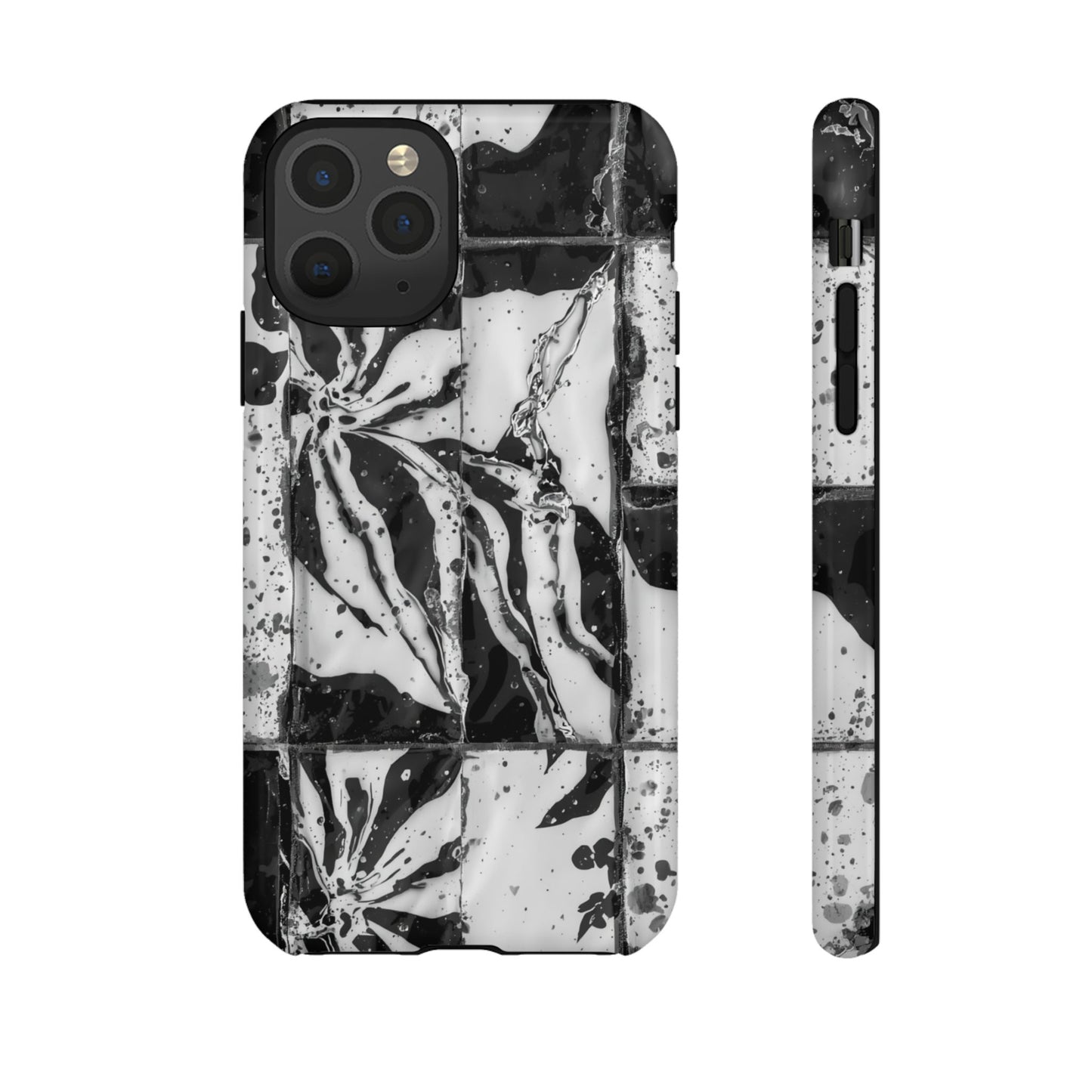 Monochrome Tile Floral Tough Phone Case