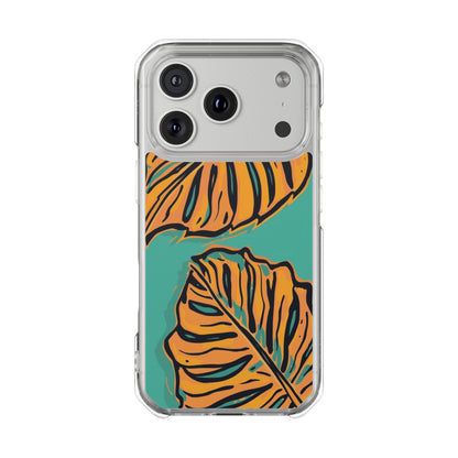 Clear Magnetic Phone Case — Tropical Orange Leaf Design