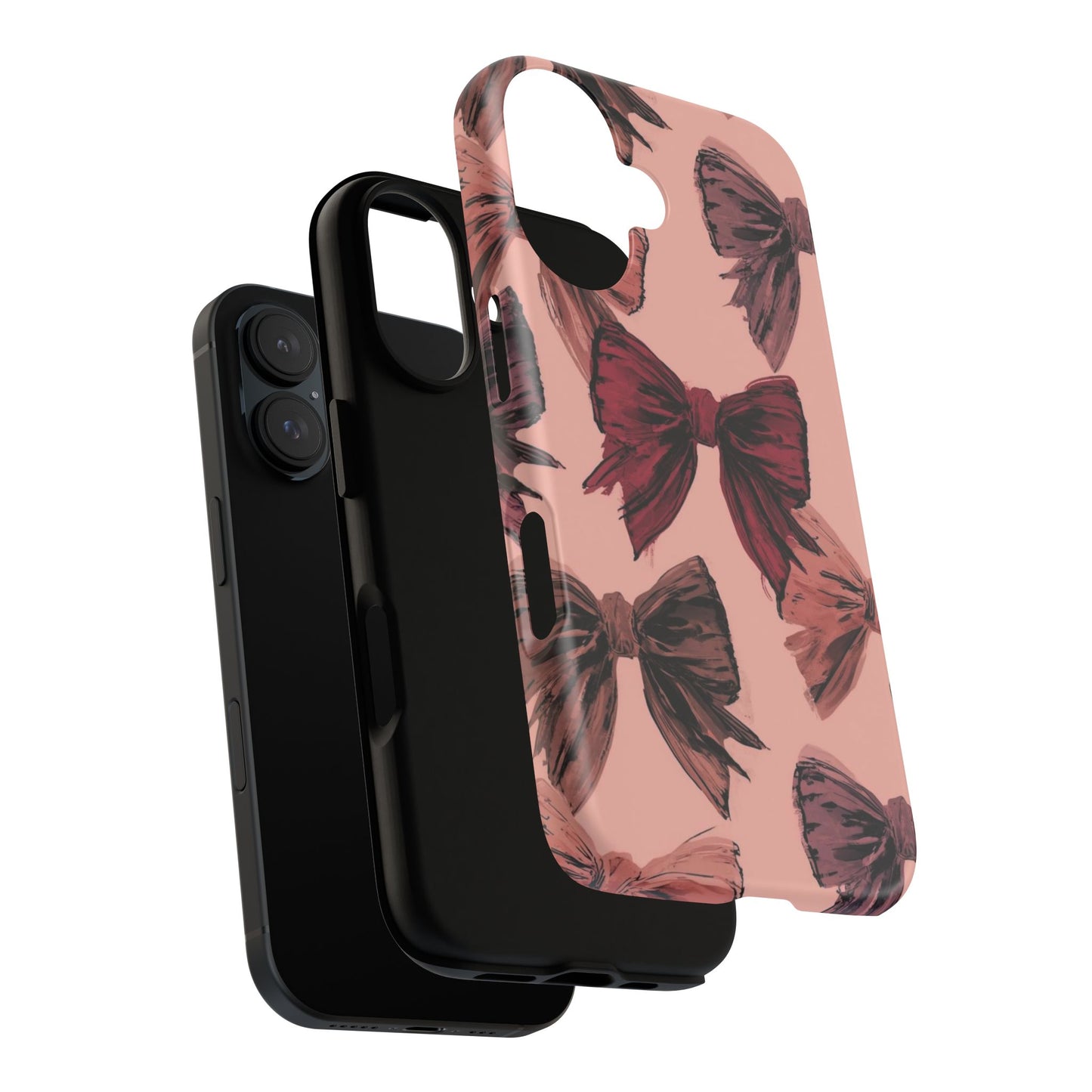 Bow Pattern Tough Phone Case — Pink Watercolor Bows Protective iPhone Cover