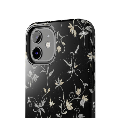 Floral Noir Tough Phone Case — Vintage Black Botanical Protective Cover