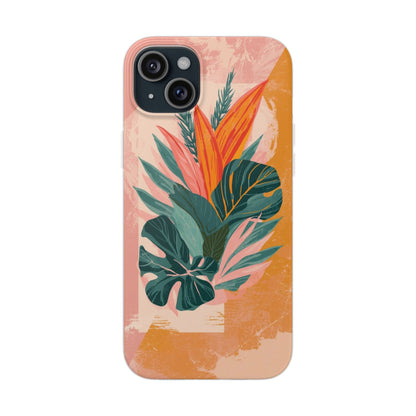 Tropical Botanical Phone Case — Pink & Orange Floral Flexi Case