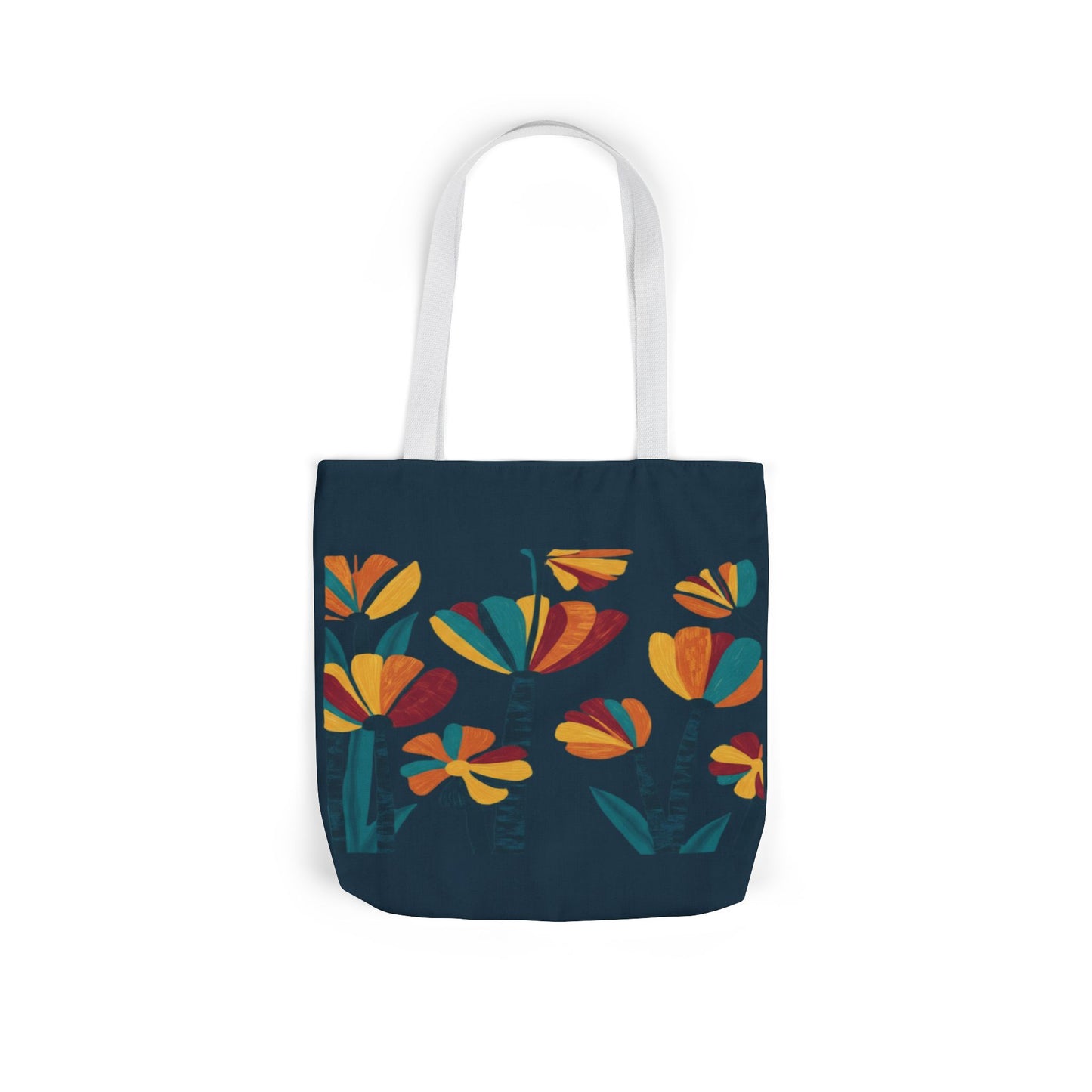 Floral Canvas Tote Bag — Retro Orange & Teal Wildflower Design