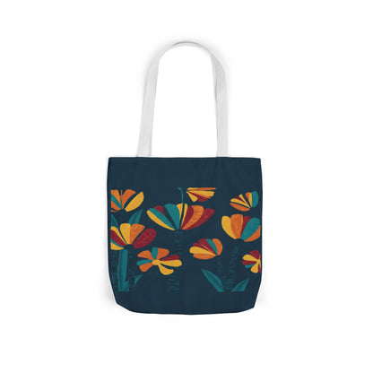 Floral Canvas Tote Bag — Retro Orange & Teal Wildflower Design