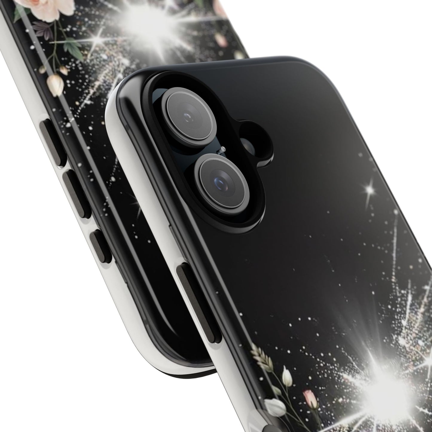 Floral Burst Phone Case — Protective Black Sparkle Design