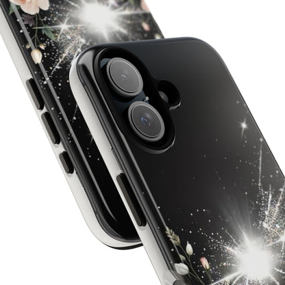 Floral Burst Phone Case — Protective Black Sparkle Design