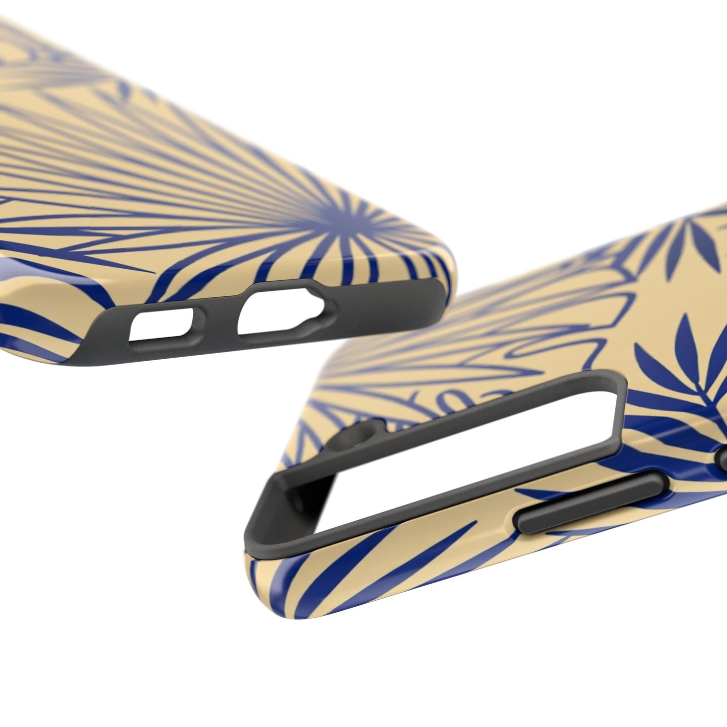 Tropical Palm Pattern Tough Phone Case — Navy Blue Fan Leaves on Sand