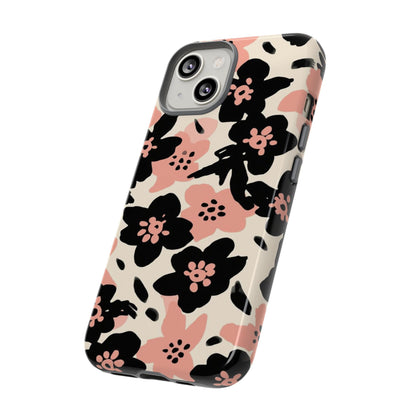 Floral Phone Case — Pink & Black Retro Blossom Protective Cover