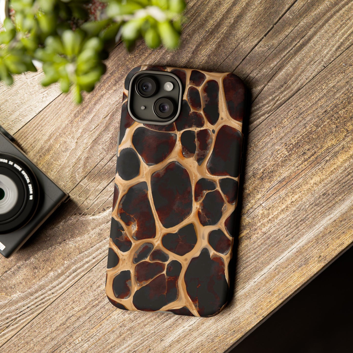 Phone Case — Brown Leather Dot Texture Rugged Protective Cover