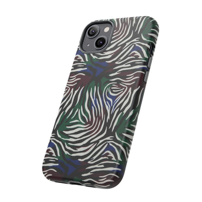 Zebra Camo Tough Phone Case – Green & Blue Animal Print Protective Cover