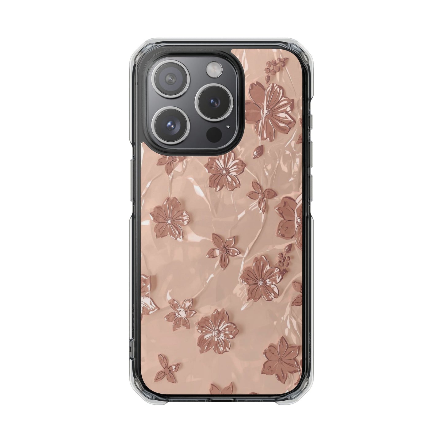 Clear Magnetic Phone Case — Rose Gold Floral Impact Protection