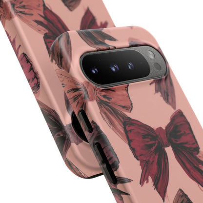 Bow Pattern Tough Phone Case — Pink Watercolor Bows Protective iPhone Cover