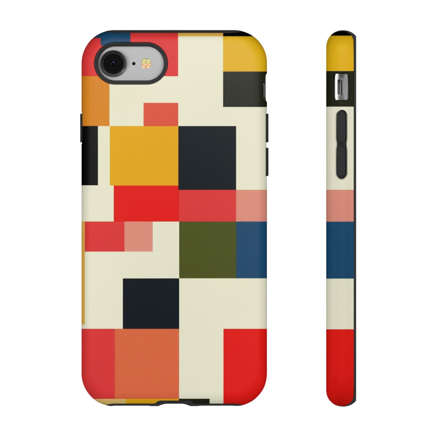Abstract Color Block Tough Phone Case — Retro Geometric Protective Cover