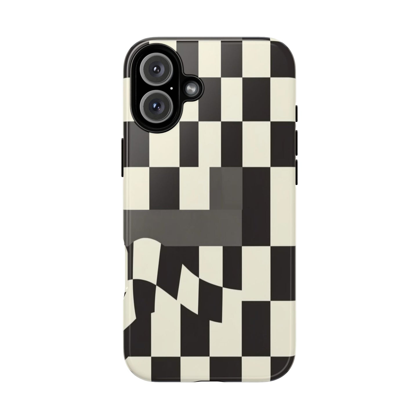 Checkerboard Wave Phone Case — Black & Cream Graphic Tough Case