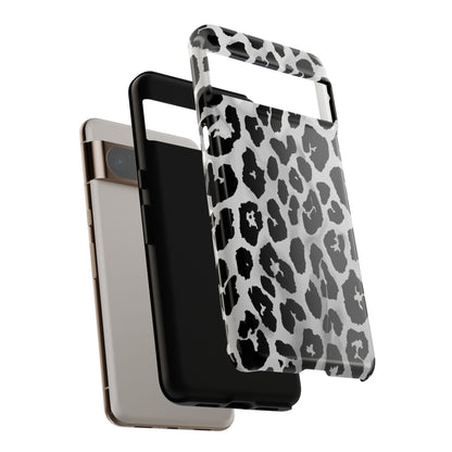 Leopard Print Tough Phone Case – Black & White Animal Pattern Protective Cover