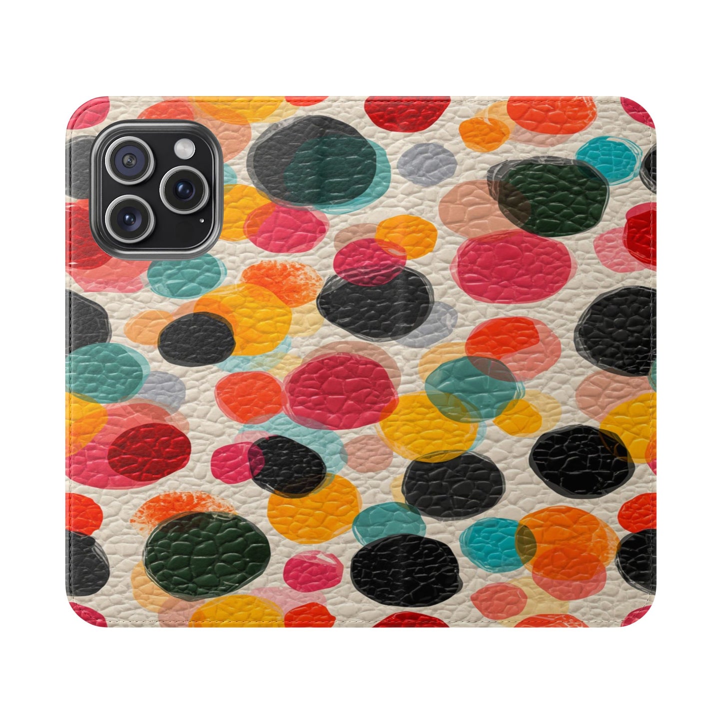 Colorful Confetti Dot Flip Phone Case — Retro Polka Wallet Cover
