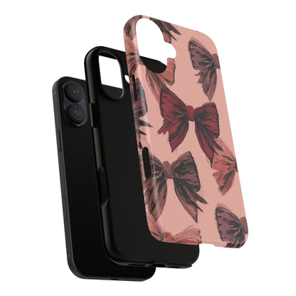 Bow Pattern Tough Phone Case — Pink Watercolor Bows Protective iPhone Cover