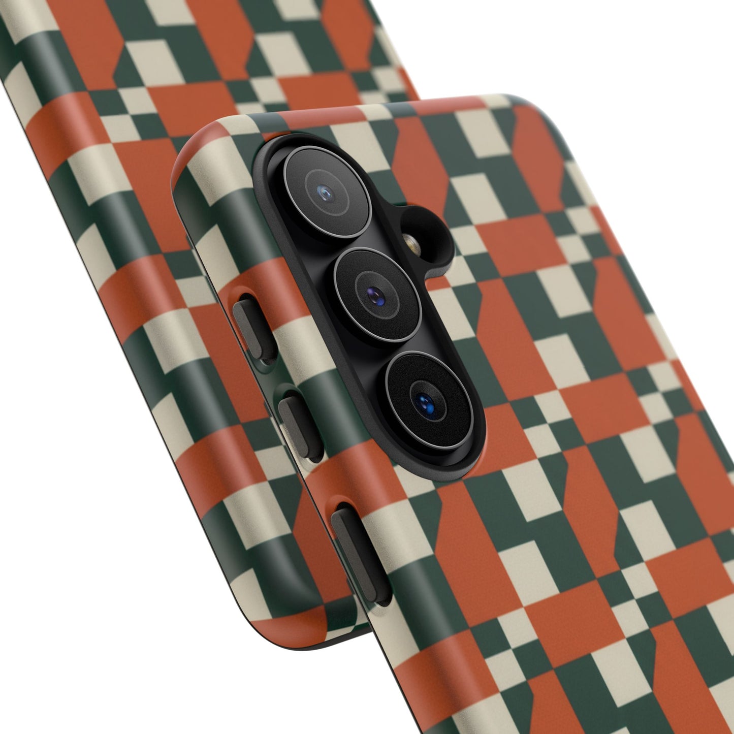Geometric Checkerboard Phone Case — Retro Orange & Forest Green Tough Case