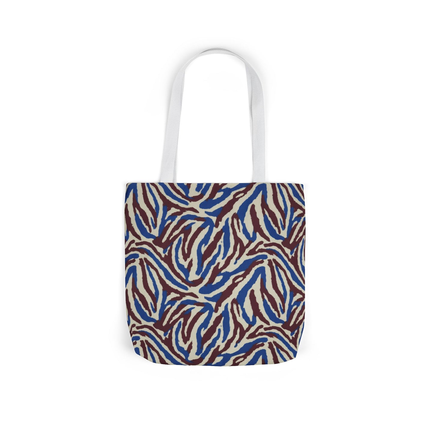 Abstract Zebra Print Canvas Tote Bag — Blue & Brown Patterned Grocery & Beach Tote