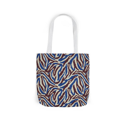 Abstract Zebra Print Canvas Tote Bag — Blue & Brown Patterned Grocery & Beach Tote