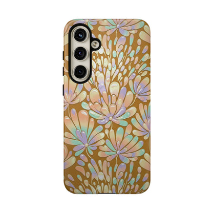 Floral Burst Tough Phone Case – Gold Pastel Botanical Protection
