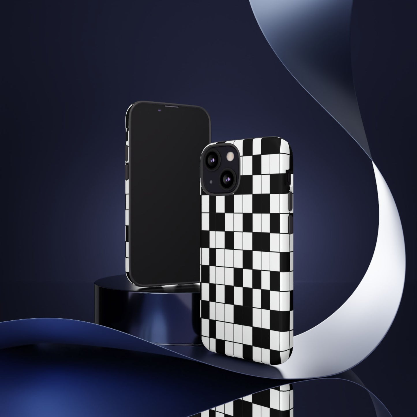 Crossword Grid Phone Case — Black & White Puzzle Pattern Tough Phone Cover