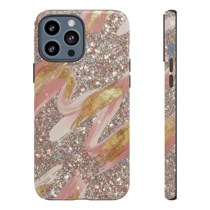Glitter Blush Marble Phone Case — Pink Gold Swirl Tough Case