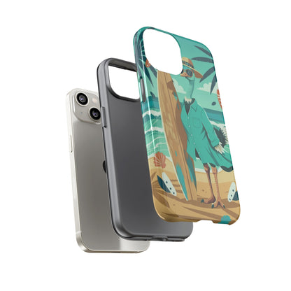 Phone Case — Retro Dressed Seagull Surfing Beach Illustration
