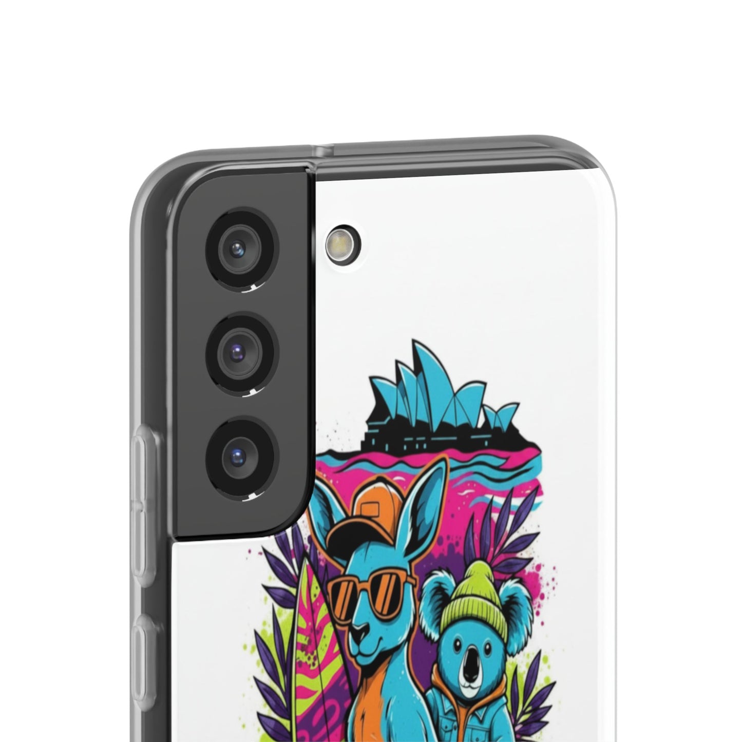 Kangaroo & Koala Surf Phone Case — Neon Aussie Beach Vibes Flexible Case