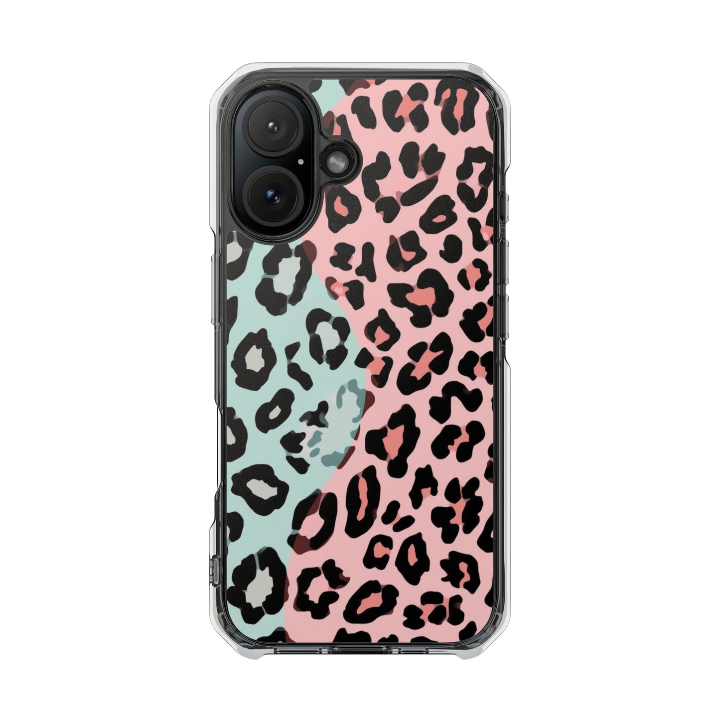 Clear Magnetic Phone Case — Pink & Mint Leopard Print