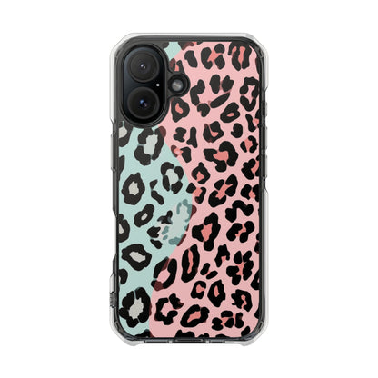 Clear Magnetic Phone Case — Pink & Mint Leopard Print