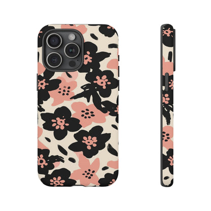 Floral Phone Case — Pink & Black Retro Blossom Protective Cover
