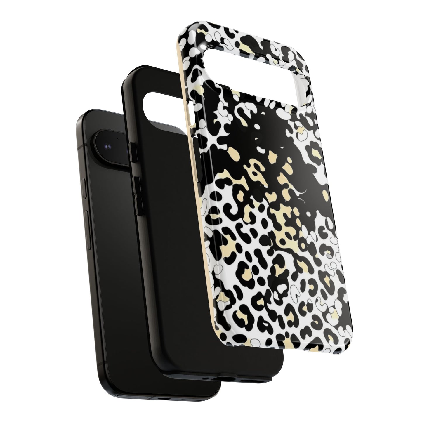 Leopard Splash Tough Phone Case — Black & Cream Animal Print Protective Cover