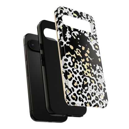 Leopard Splash Tough Phone Case — Black & Cream Animal Print Protective Cover