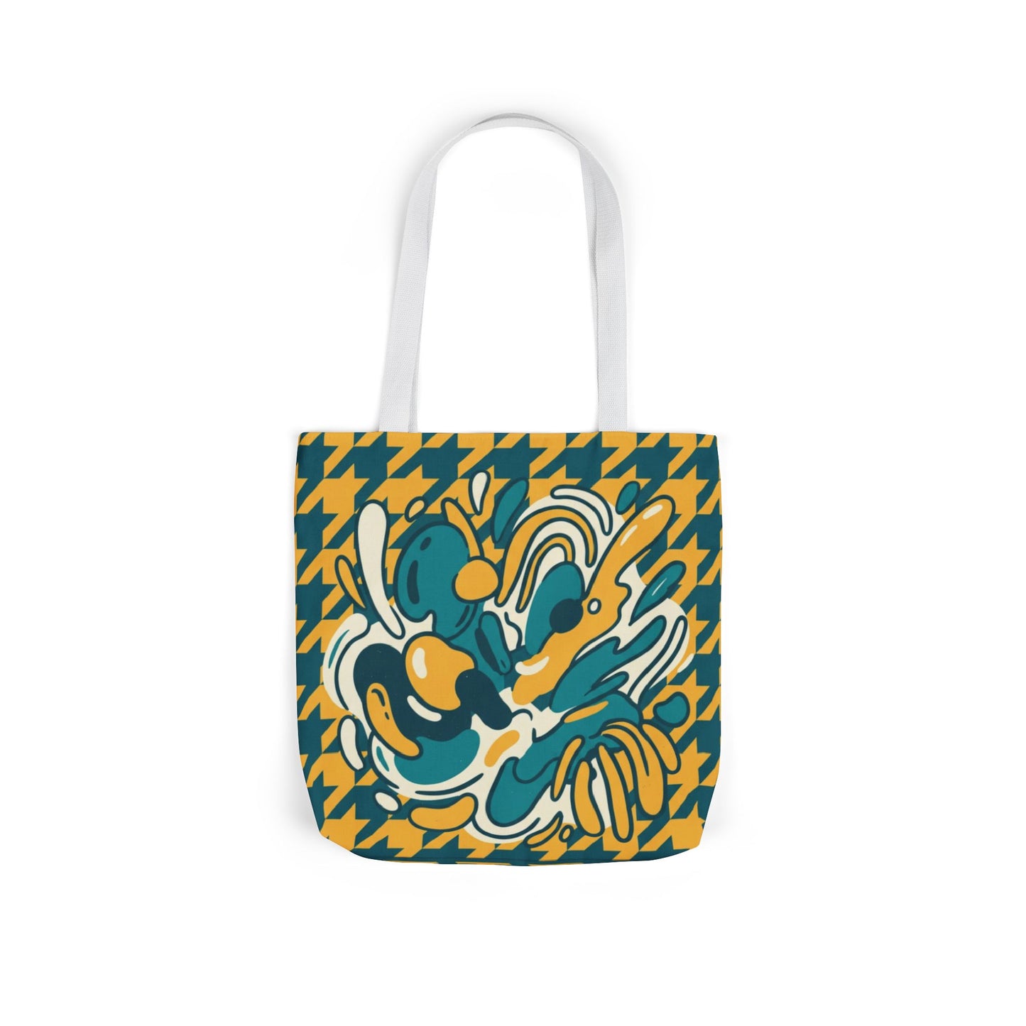 Retro Floral Houndstooth Canvas Tote