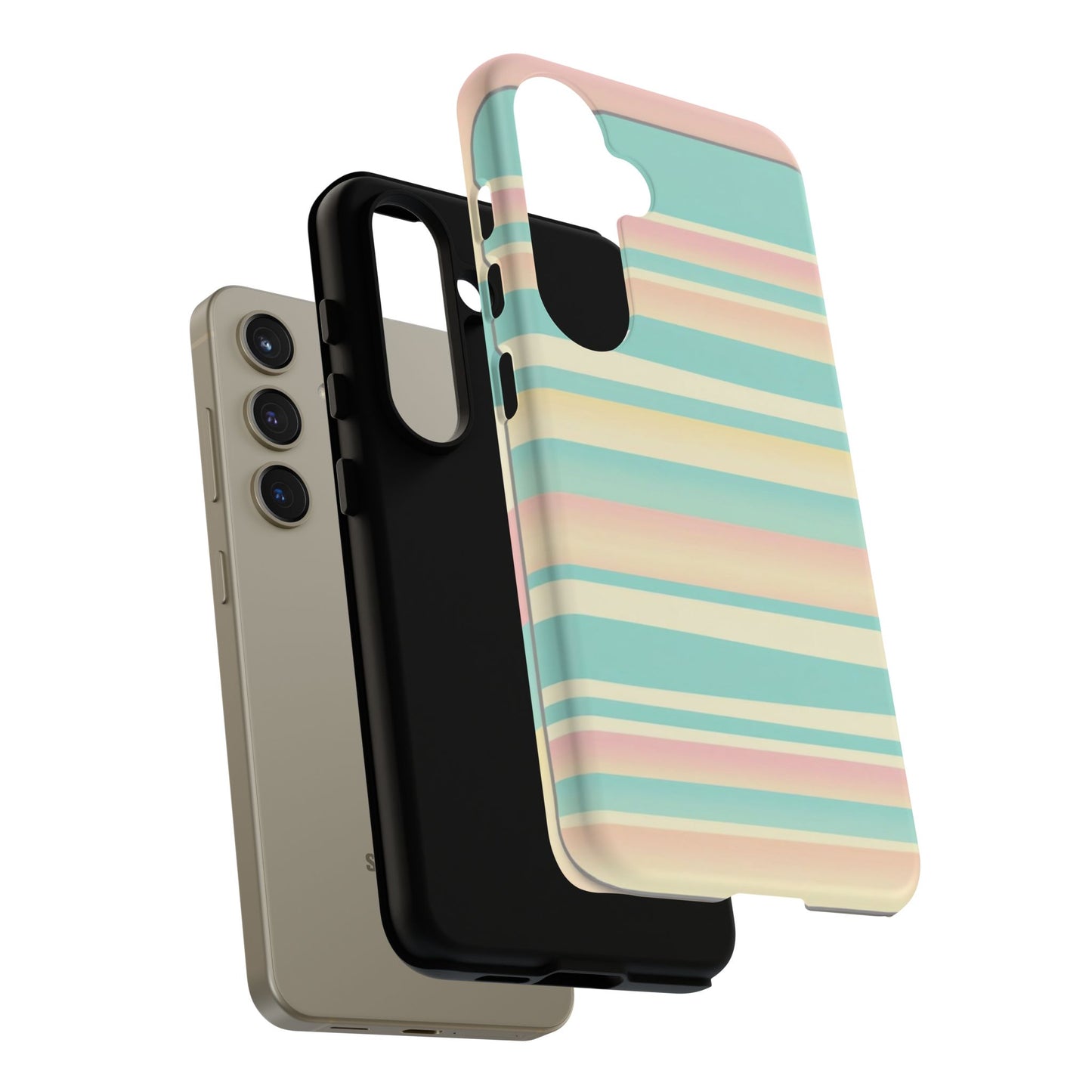 Pastel Striped Tough Phone Case — Mint, Peach & Cream Protective Cover