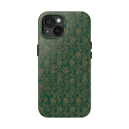 Vintage Floral Tough Phone Case — Green Damask Protective Cover