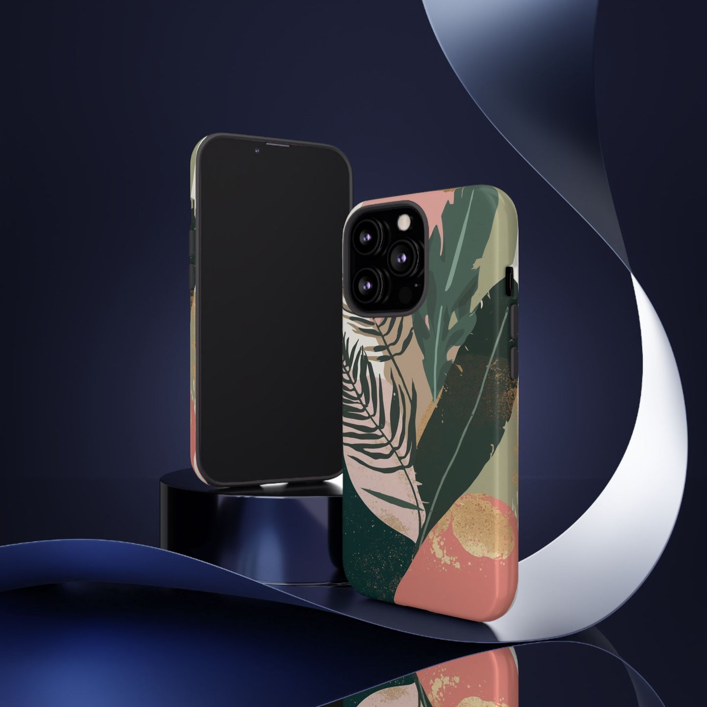 Tropical Leaf Tough Phone Case — Abstract Pink & Green Botanical Protective Cover