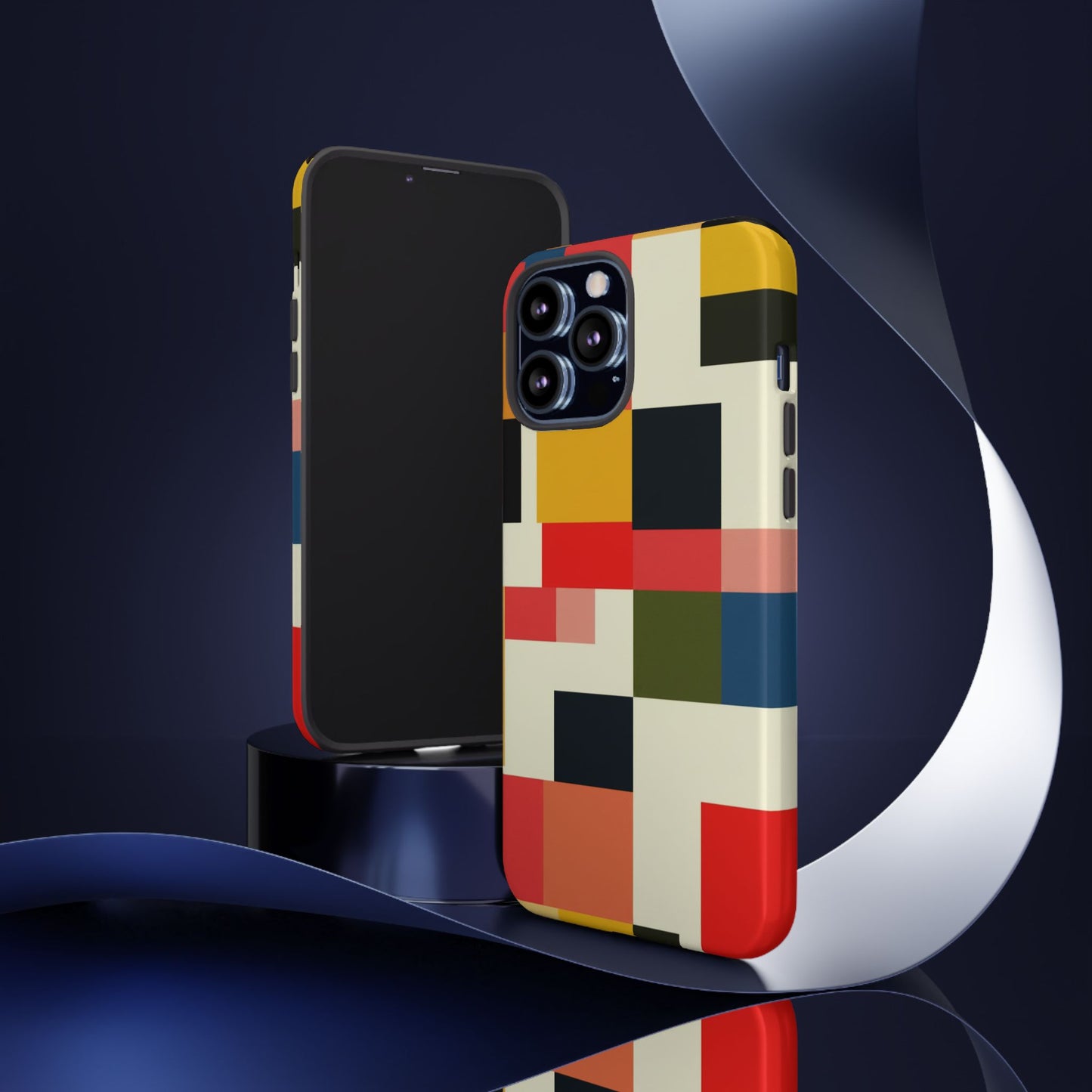 Abstract Color Block Tough Phone Case — Retro Geometric Protective Cover