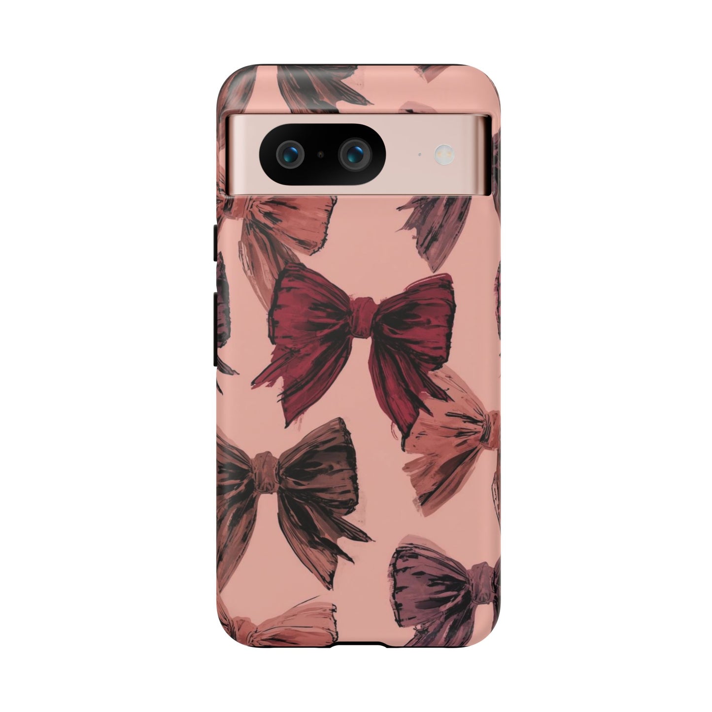 Bow Pattern Tough Phone Case — Pink Watercolor Bows Protective iPhone Cover